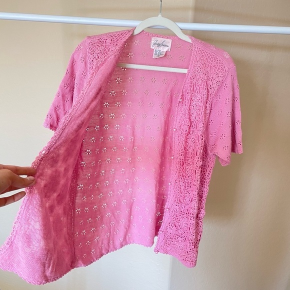 Vintage Pink Jacquline Smith Crochet Short Sleeve Cardigan - Picture 8 of 8